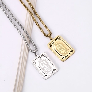 Colliers médaillons vintage carrés Vierge Marie en or et argent avec chaîne de blé