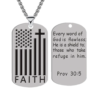 Stainless steel US flag dog tag necklace with hollow cross and Faith engraving