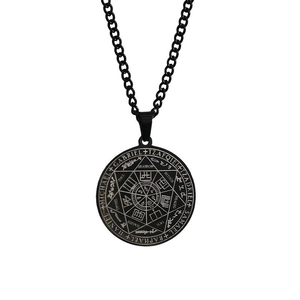 Collier pendentif sceau des sept archanges en acier inoxydable noir pour hommes