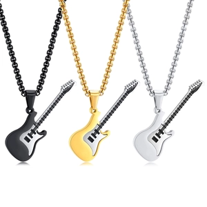 Collier avec Pendentif Guitare Électrique en Acier Inoxydable Hip Hop pour Hommes Femmes Style Musique Rock Punk Bijoux Électroplaqués