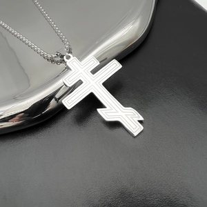 Men Women Stainless Steel Orthodox Cross Pendant Necklace Byzantine Russian Religious Jewelry Unique Geometric Accessory