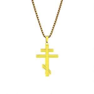 Golden Orthodox Byzantine cross necklace for men made of durable stainless steel