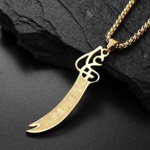 Pendentif épée Zulfiqar vintage hip hop en acier inoxydable plaqué or poli avec chaîne