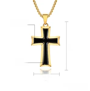 Detailed size view of two-tone stainless steel cross pendant measuring 38mm by 25mm
