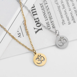 Collier Symbole Om Minimaliste en Acier Inoxydable Pendentif Religieux Yoga Hindou pour Hommes Femmes Or Argent Bijoux Géométriques