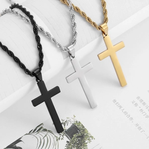 Minimalist Titanium Steel Cross Pendant Necklace For Men Women Hip Hop Style Polished Cross Rope Chain Jewelry Accessories