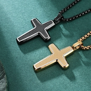 Trendy Stainless Steel Cross Pendant Necklace For Men Titanium Steel Honeycomb Texture Geometric Punk Gothic Neck Jewelry