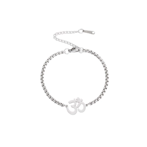 Bracelet chaîne box en acier inoxydable poli avec un pendentif symbole spirituel Om