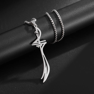 Polished silver stainless steel Zulfiqar sword pendant necklace for men and women