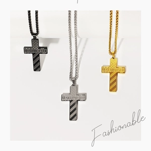 Patriotic stainless steel cross necklace with Best Bro Ever engraving in black, silver and gold