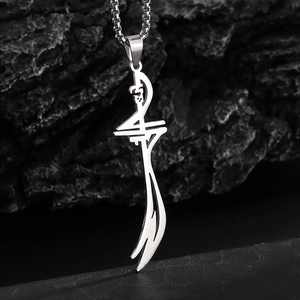 Silver stainless steel Imam Ali sword pendant necklace for men with Arabic script