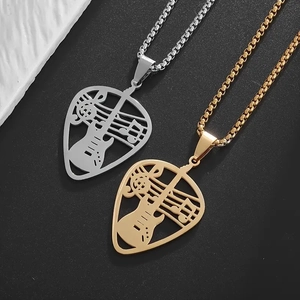 Collier Pendentif Médiator Guitare Creux Acier Inoxydable Note Musique Bijoux Musicaux Pour Hommes Femmes Musiciens Cadeau