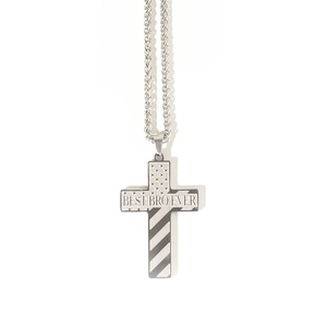 Stainless steel American flag cross necklace for men with Best Bro Ever engraving