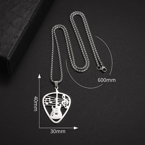 Collier médiator de guitare évidé en acier inoxydable avec notes de musique