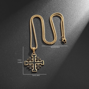 Collana croce di Gerusalemme in acciaio inossidabile nero e oro da uomo con texture in metallo