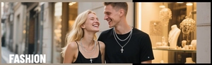 Gros plan d'un collier à double épaisseur avec pendentif croix argentée sur un modèle