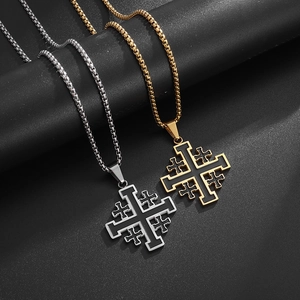 Collana con Croce di Gerusalemme in oro e argento con catena box in acciaio inox