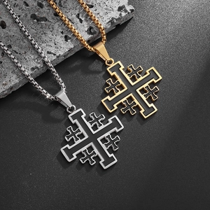 Collana con Pendente a Croce di Gerusalemme in Acciaio Inossidabile Gotico per Uomo Donna Smalto Gioielli Religiosi Retro