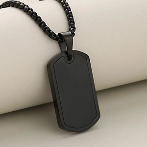 Minimalist matte black stainless steel dog tag necklace with box chain for men