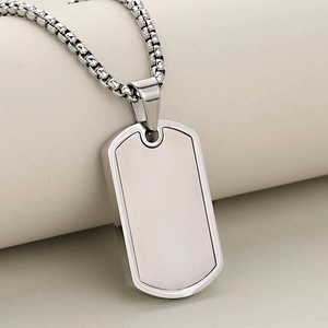 Polished silver stainless steel dog tag necklace with a brushed metal finish for men