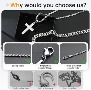 Infographie du pendentif croix argenté avec chaînes cubaines et torsadées robustes