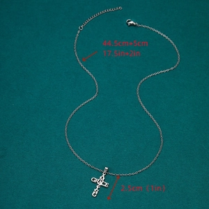 Detail showing Amazing Grace cross pendant size 2.5cm and chain length measurements