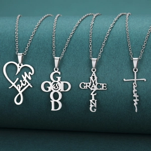 Stainless Steel Cross Pendant Necklace For Unisex Silver Faith Heart Letter Pendant Religious Daily Fashion Jewelry Gifts