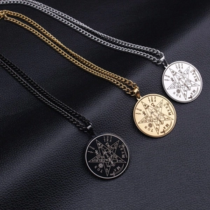Pentagram seal of Solomon amulet necklaces in silver, gold, and black stainless steel