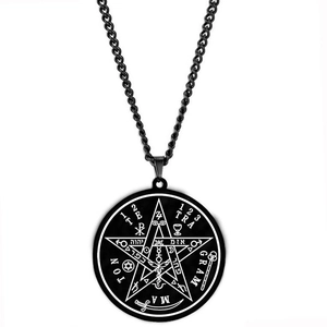 Black stainless steel Pentagram Solomon seal pendant necklace with Kabbalah amulet design