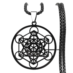 Matzwarte roestvrijstalen Metatron's Cube geometrische hanger ketting voor dames en heren