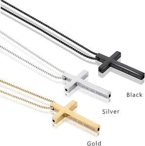 Collar de Respiración de Acero Inoxidable para Aliviar la Ansiedad Colgante de Cruz Grabado Joyas de Meditación para Hombres y Mujeres