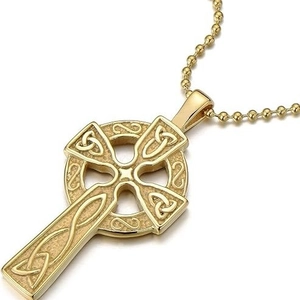 Celtic Cross Pendant Necklace Stainless Steel Electroplated Gold Celtic Knot Irish Cross Ball Chain Jewelry For Women Men