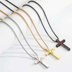 Stainless Steel Baseball Cross Pendant Necklace For Men Boys Inspiring Bible Verse Religious Athlete Sports Jewelry Gift