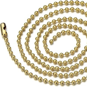 Golden stainless steel bead chain necklace with polished finish shown in spiral layout