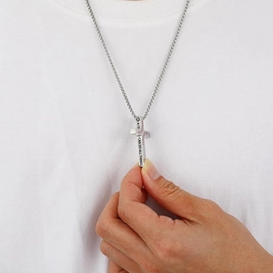 Silver stainless steel baseball cross necklace for men with 4:13 religious engraving