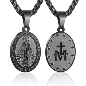 Double-sided vintage black stainless steel cross medal necklace with wheat chain for men
