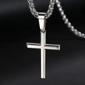Edelstahl Kreuz Anhänger Halskette Für Herren Hip Hop Minimalistisch Poliert Weizenkette Vintage Klassisch Schmuck Geschenk
