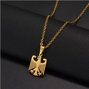 Collier en acier inoxydable doré avec pendentif blason d'aigle allemand poli