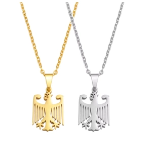 Colliers avec pendentif emblème aigle allemand en acier inoxydable fini or et argent mat