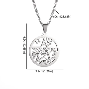 Collier amulette pentagramme acier inoxydable avec dimensions 4.2x3.2cm et chaîne 60cm