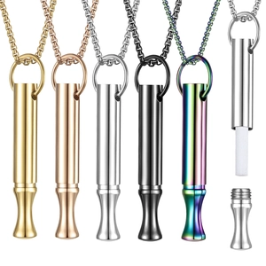 Mindful Breathing Necklace Stainless Steel Meditation Whistle Pendant For Anxiety Stress Relief Aromatherapy Jewelry Gift