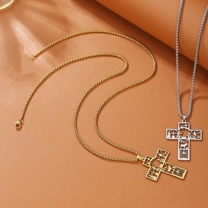 Hollow out stainless steel cross necklace featuring nativity scene in gold and silver finish