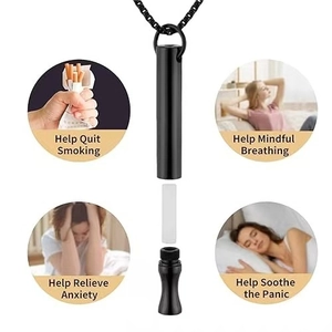 Matte black stainless steel breathing necklace with chain and cotton filter insert