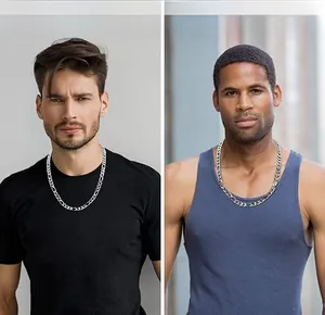 Collier chaîne Figaro argentée pour homme, style hip-hop porté par différents modèles