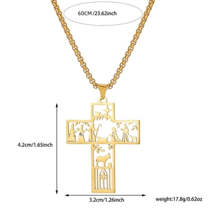 Golden stainless steel镂空 wizard cross pendant necklace with 60cm chain for men