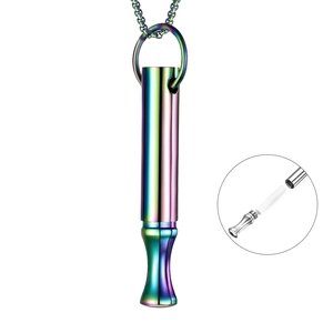 Rainbow stainless steel mindfulness whistle necklace with detachable internal cotton core