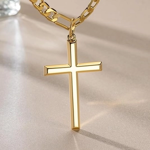 Collana Con Pendente a Croce In Acciaio Inossidabile Per Uomo E Donna Gioielli Con Catena Figaro Minimalista Design Smussato