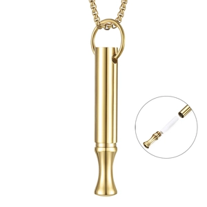 Detail of detachable gold cylindrical pendant showing internal aromatherapy cotton core