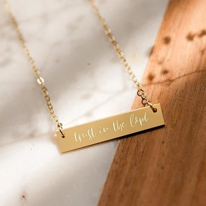 Stainless Steel Bar Pendant Necklace Engraved Bible Verses Inspirational Religious Jewelry For Women Daily Gold Plated Necklace