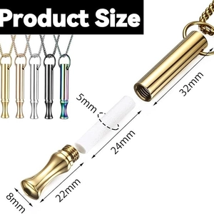Mindful breathing necklace in stainless steel available in five colors with size dimensions